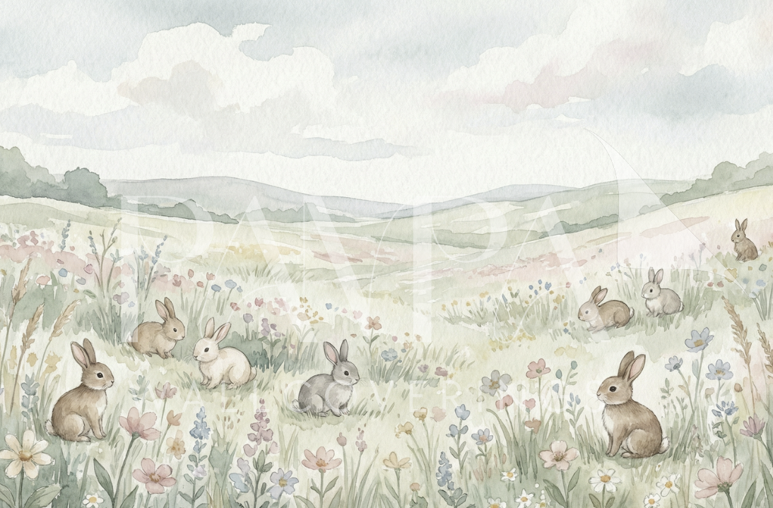 Woodland Whispers VI watercolor bunny meadow field kids wall mural