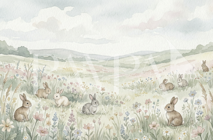 Woodland Whispers VI watercolor bunny meadow field kids wall mural