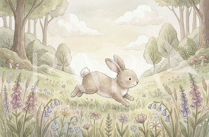 Woodland Whispers II watercolor bunny meadow kids wall mural