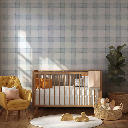 Watercolor Checked Pattern Light Blue