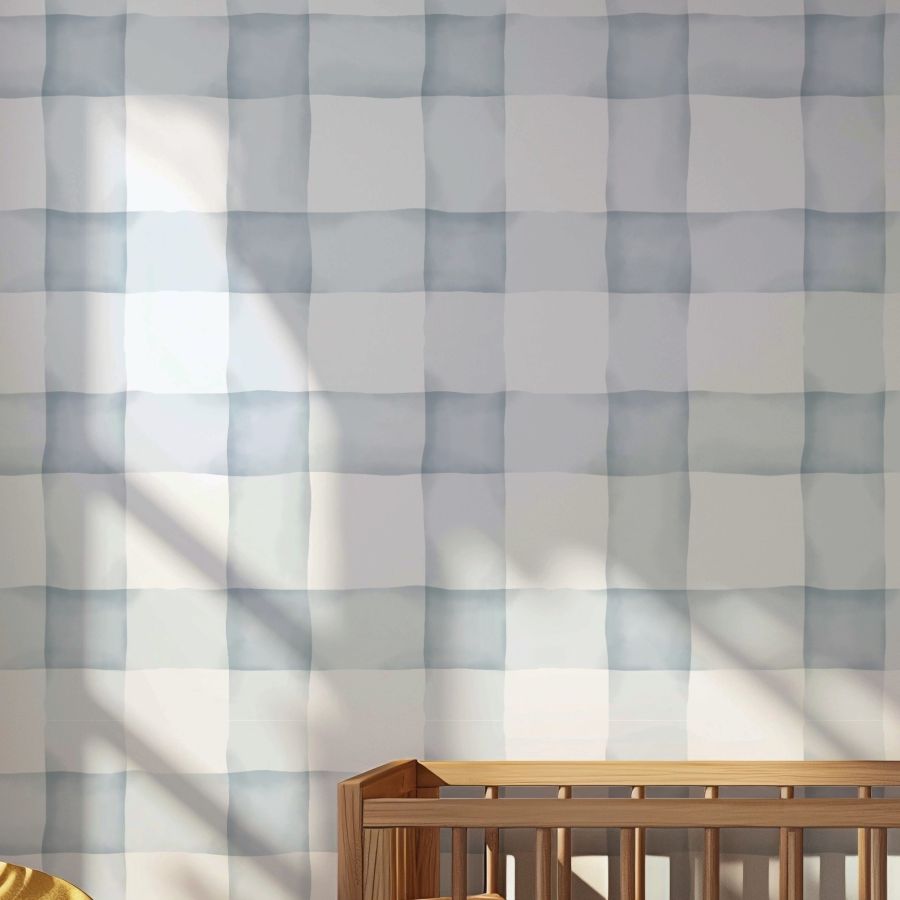 Watercolor Checked Pattern Light Blue