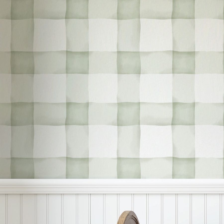 Watercolor Checked Pattern Sage
