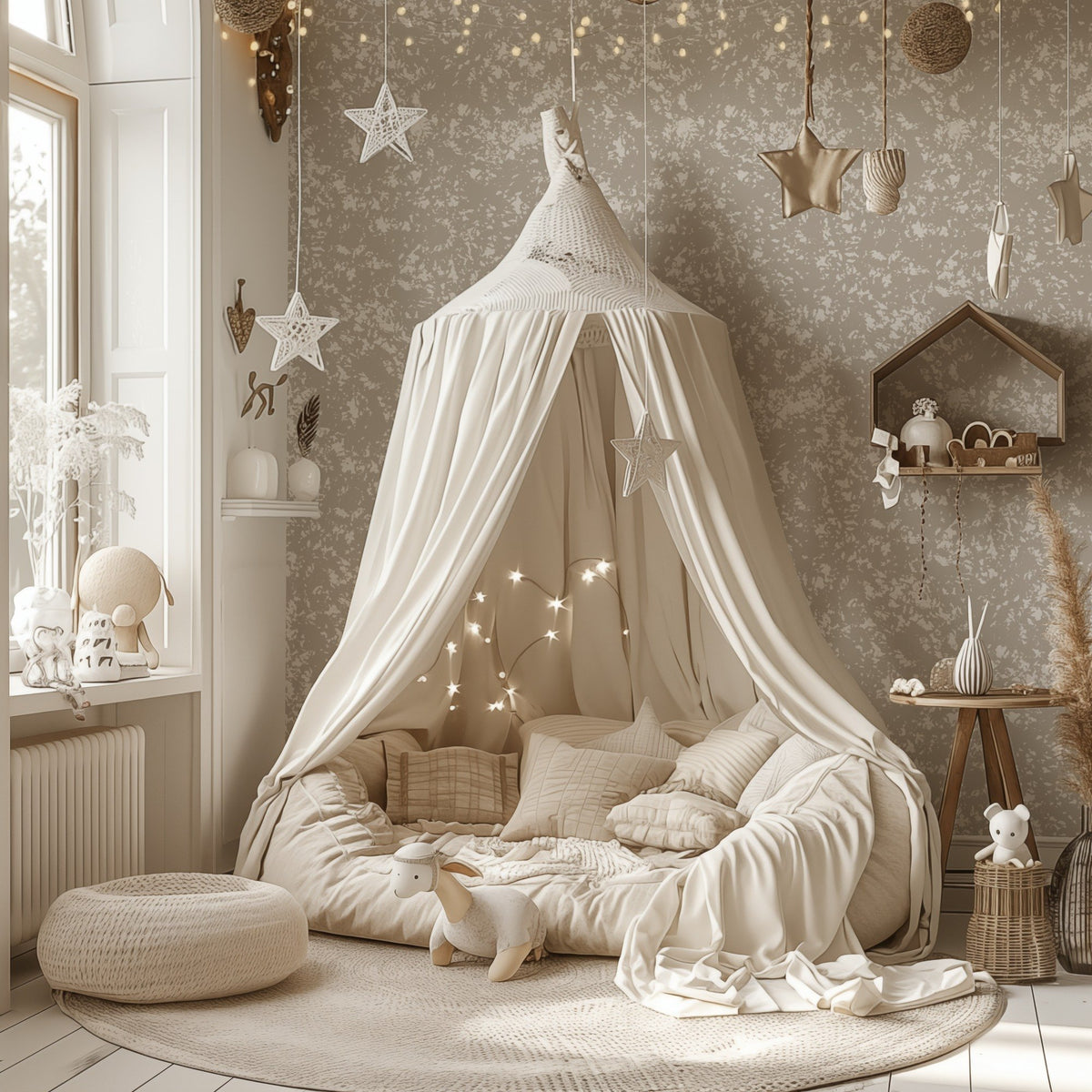 Abstract Beige Pattern minimalist neutral abstract wallpaper in a nursery