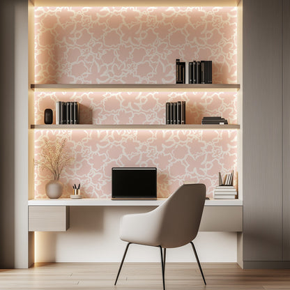 Abstract Flowers soft pink abstract floral wallpaper in a home office