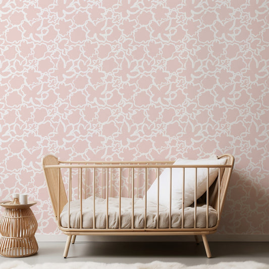 Abstract Flowers soft pink abstract floral wallpaper in a nursery