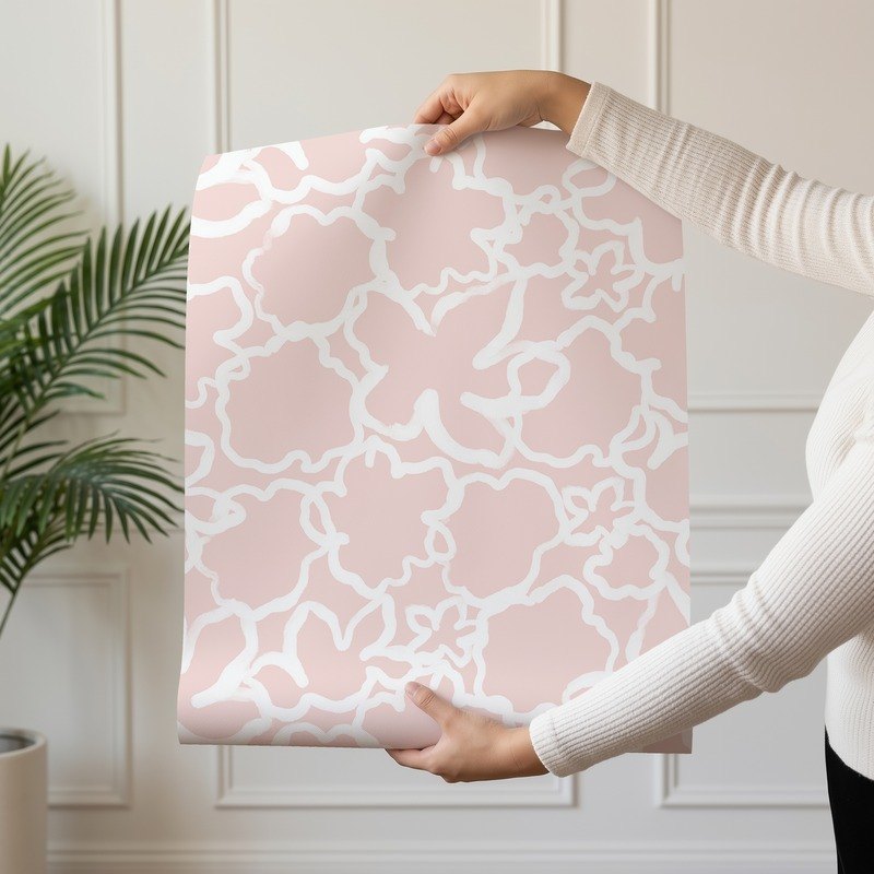 Abstract Flowers soft pink abstract floral wallpaper shown on a single wallpaper drop