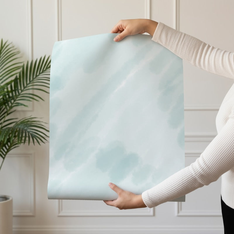 Aqua Brushstrokes wallpaper roll drop showing the soft aqua brushstroke texture repeat