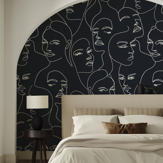 Beautiful Faces - Black-PAMPA Wallcoverings