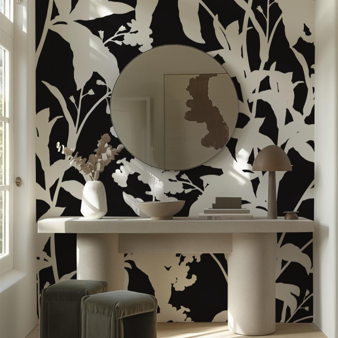 Black and White Flowers bold monochrome floral wallpaper