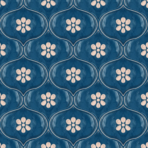 Blue Ornament wallpaper sample, close-up of abstract ornamental pattern