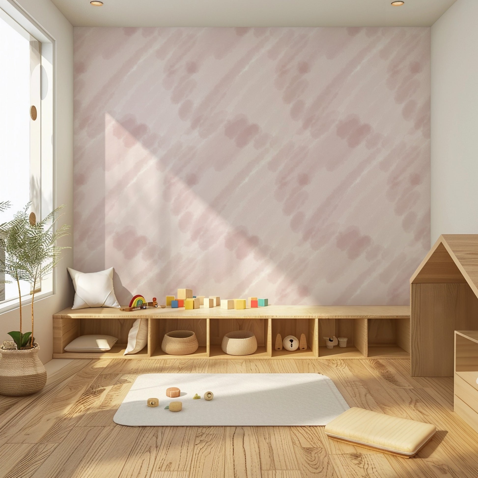 Blush Brushstrokes wallpaper in a nursery and children's room