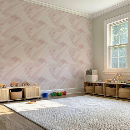 Blush Brushstrokes wallpaper in a nursery and children's room