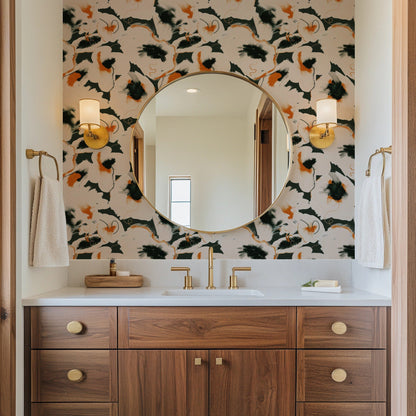 Bold Abstractions modern geometric abstract wallpaper in a bathroom