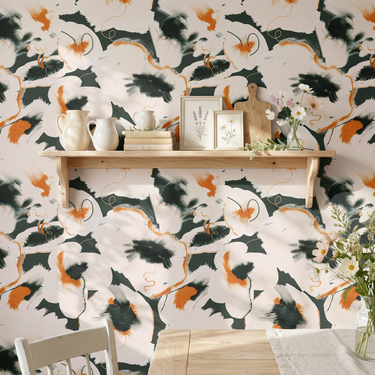 Bold Abstractions modern geometric abstract wallpaper in a dining room