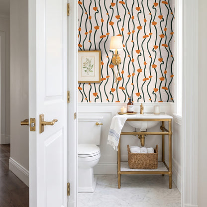 Bold Lines modern line-art geometric wallpaper in a bathroom