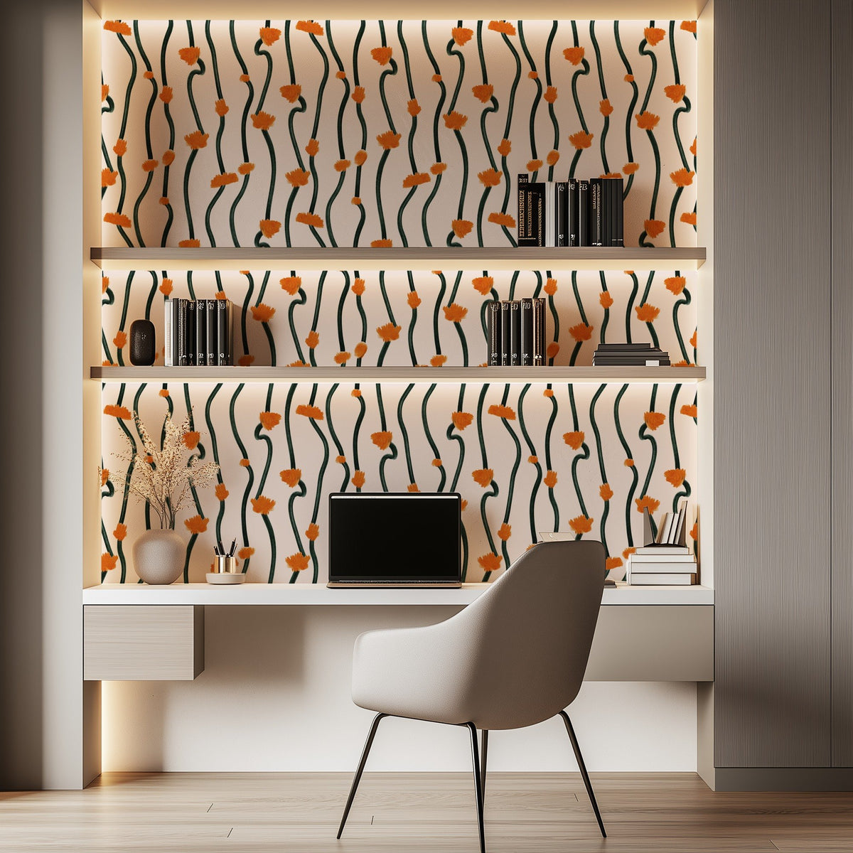 Bold Lines modern line-art geometric wallpaper in a home office