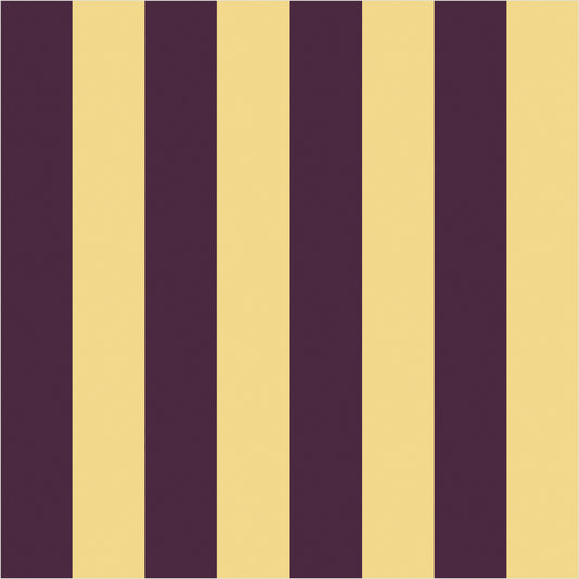 Butter & Aubergine classic stripe wallpaper, true-scale 62 cm swatch