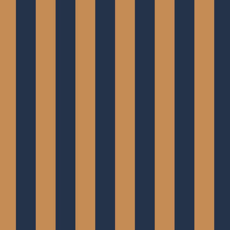 Classic Stripe Wallpaper in Caramel & Midnight Blue – bold stripes on a midnight blue ground