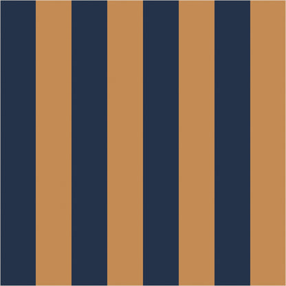 Caramel & Midnight Blue classic stripe wallpaper, true-scale 62 cm swatch