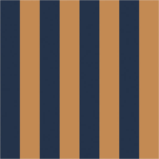 Caramel & Midnight Blue classic stripe wallpaper, true-scale 62 cm swatch