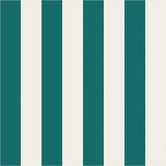 Chalk White & Rich Teal classic stripe wallpaper, true-scale 62 cm swatch