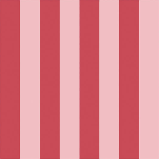 Cherry Red & Powder Pink classic stripe wallpaper, true-scale 62 cm swatch