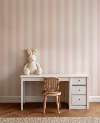 Cloud & Blossom – Classic Stripe Wallpaper styled in a kids' room and nursery
