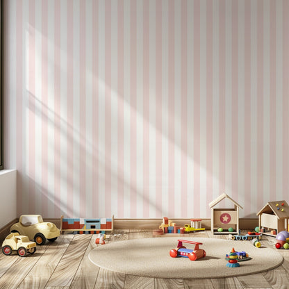 Cloud & Blossom – Classic Stripe Wallpaper styled in a kids' room and nursery