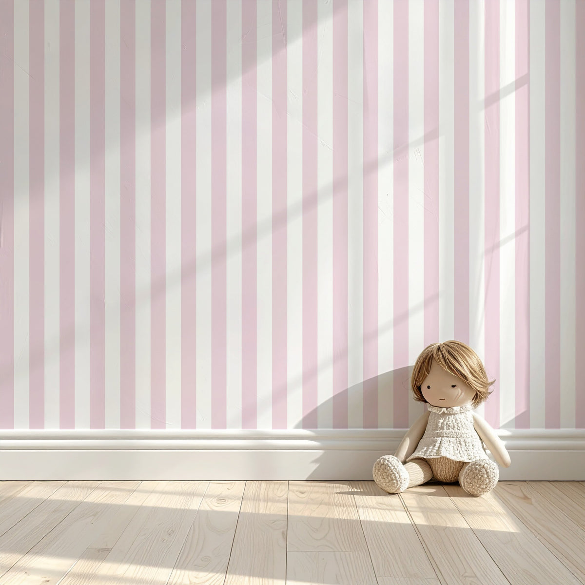 Cloud & Blush – Classic Stripe Wallpaper styled in a kids' room and nursery