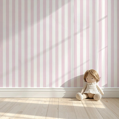 Cloud & Blush – Classic Stripe Wallpaper styled in a kids' room and nursery