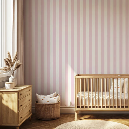 Cloud & Blush – Classic Stripe Wallpaper styled in a kids' room and nursery