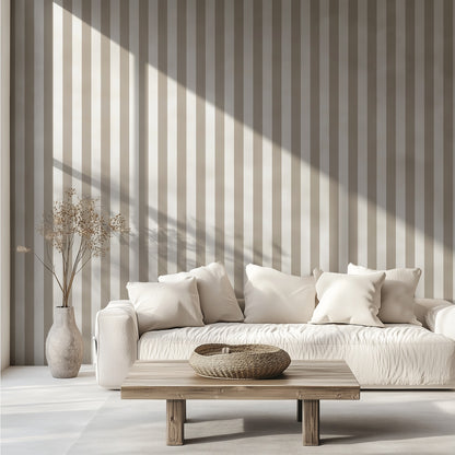 Cloud & Greige – Classic Stripe Wallpaper styled in a living room