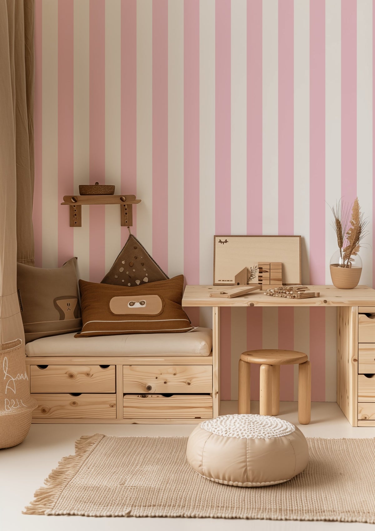 Cloud & Pink – Classic Stripe Wallpaper styled in a kids' room and nursery