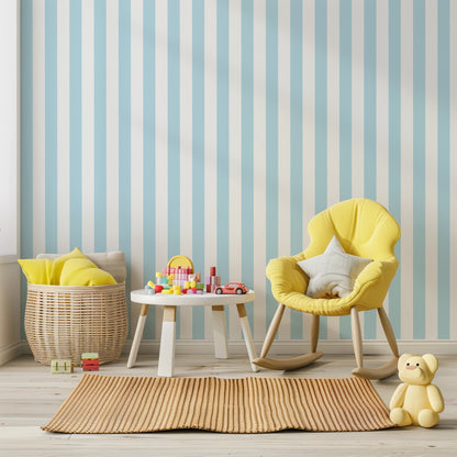 Cloud & Sky – Classic Stripe Wallpaper styled in a kids' room and nursery