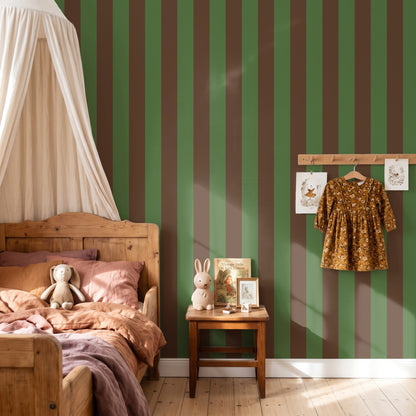Cocoa & Olive – Classic Stripe Wallpaper styled in a kids' room and nursery
