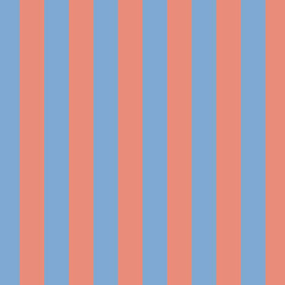 Classic Stripe Wallpaper in Cornflower Blue & Soft Coral – bold stripes on a soft coral ground