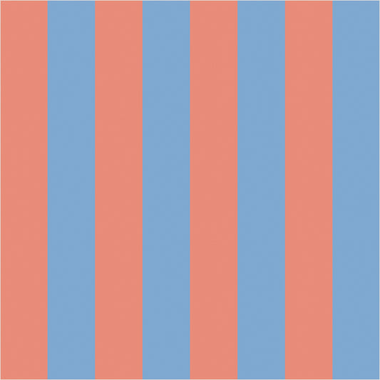 Cornflower Blue & Soft Coral classic stripe wallpaper, true-scale 62 cm swatch