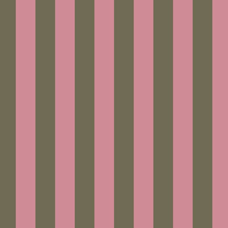 Classic Stripe Wallpaper in Dusty Rose & Khaki – bold stripes on a khaki ground