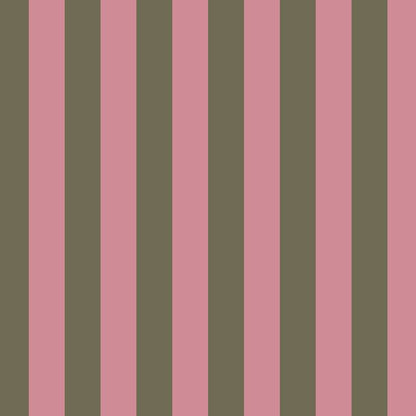 Classic Stripe Wallpaper in Dusty Rose & Khaki – bold stripes on a khaki ground