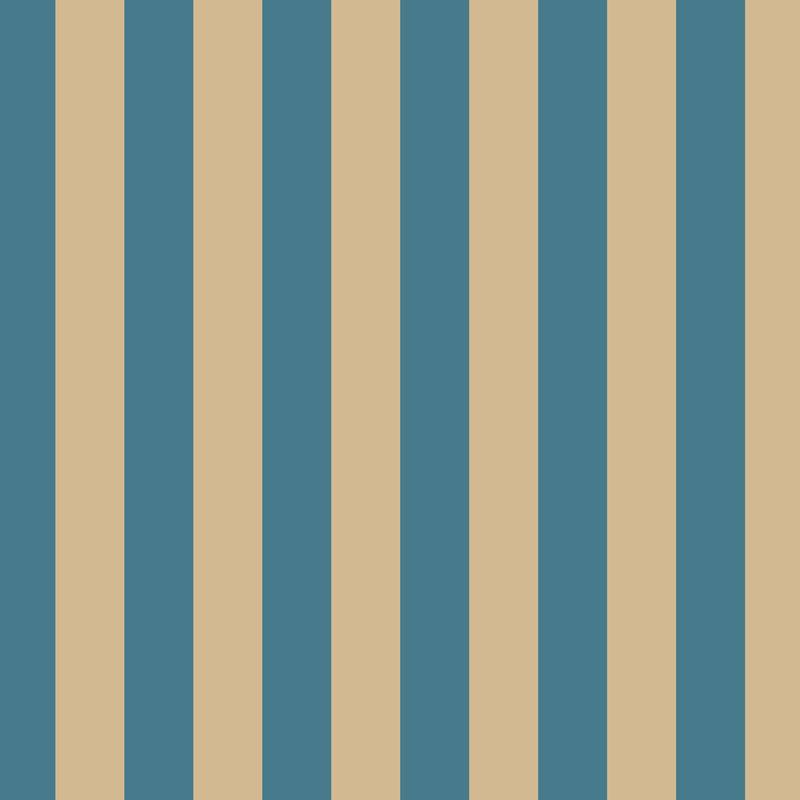 Classic Stripe Wallpaper in Dutch Blue & Warm Sand – bold stripes on a warm sand ground