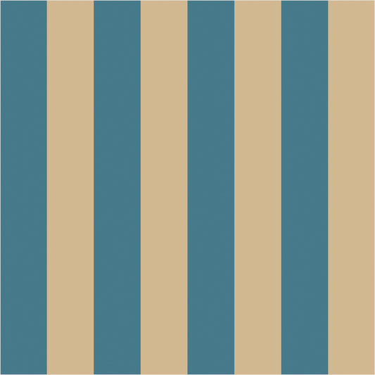 Dutch Blue & Warm Sand classic stripe wallpaper, true-scale 62 cm swatch