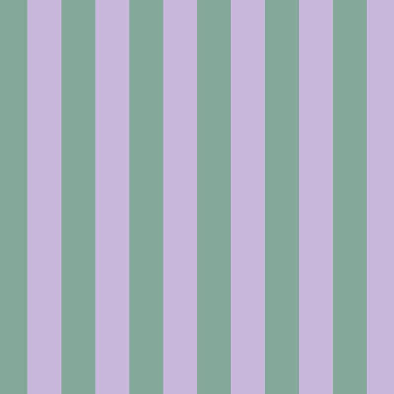 Classic Stripe Wallpaper in Eucalyptus & Soft Lilac – bold stripes on a soft lilac ground