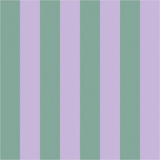 Eucalyptus & Soft Lilac classic stripe wallpaper, true-scale 62 cm swatch