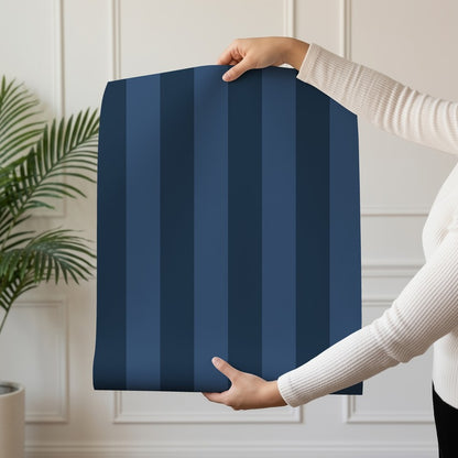 Classic Stripe Wallpaper roll in Midnight Navy & Indigo – bold stripes on an indigo ground