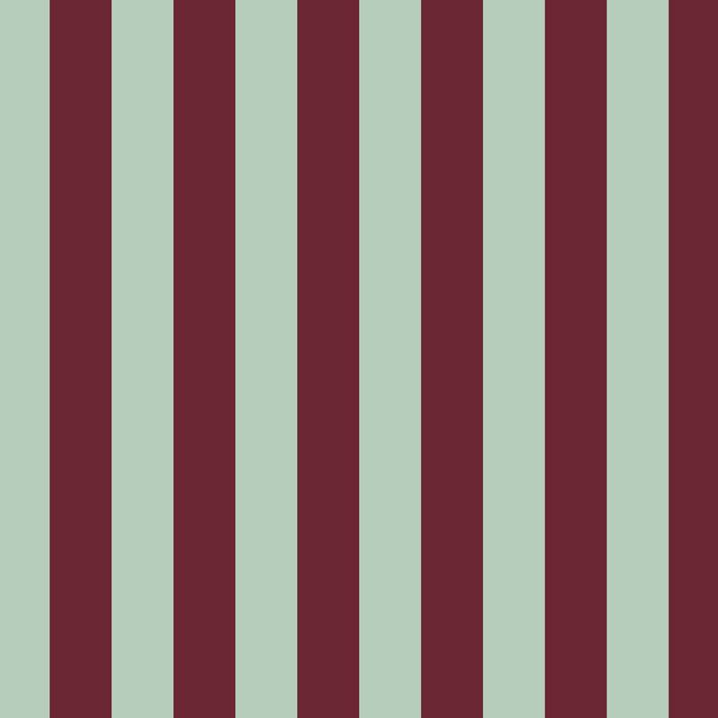 Classic Stripe Wallpaper in Mineral Mint & Oxblood – bold stripes on an oxblood ground