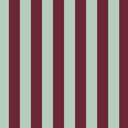 Classic Stripe Wallpaper in Mineral Mint & Oxblood – bold stripes on an oxblood ground