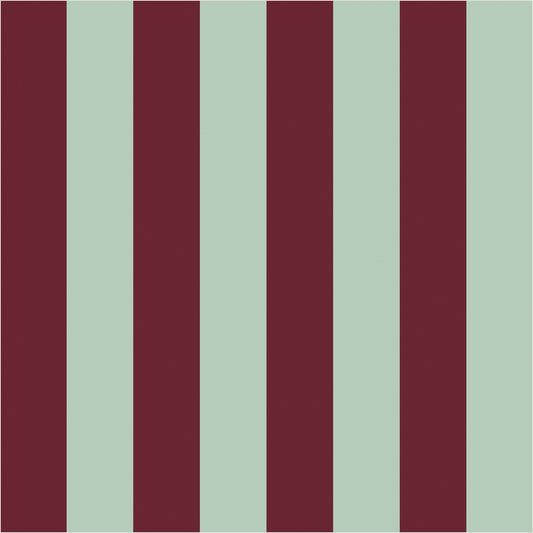 Mineral Mint & Oxblood classic stripe wallpaper, true-scale 62 cm swatch