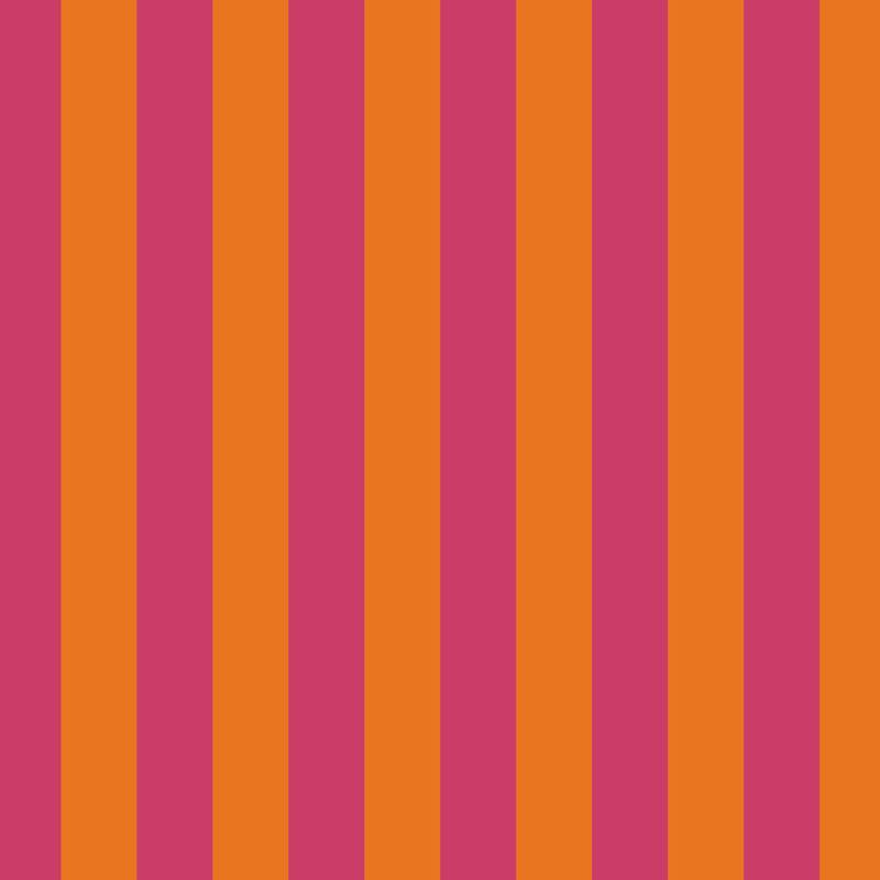 Classic Stripe Wallpaper in Pink & Tangerine – bold stripes on a tangerine ground