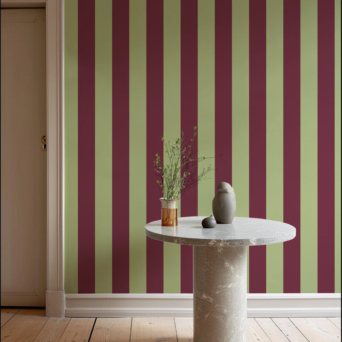 Classic Stripe Wallpaper – Pistachio & Burgundy