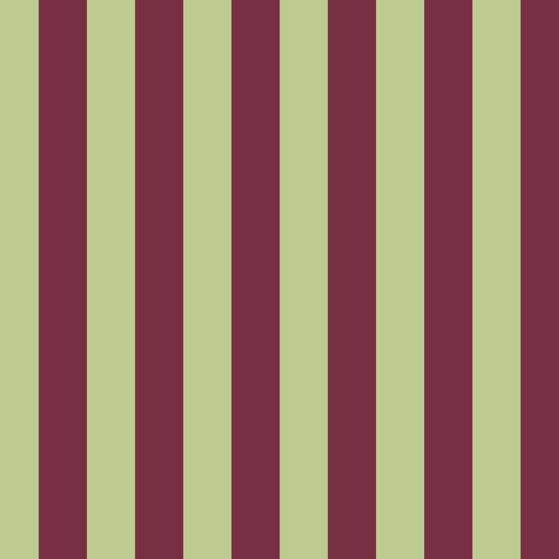 Classic Stripe Wallpaper in Pistachio & Burgundy – bold stripes on a burgundy ground